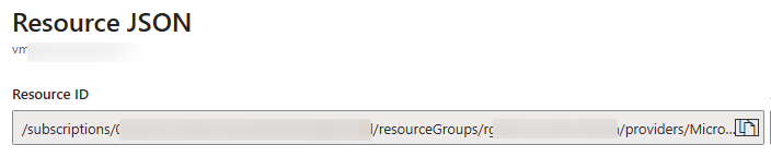 Copying the VM resource ID from the JSON view