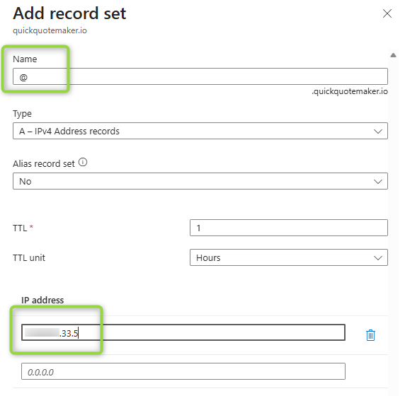 Add an A record set