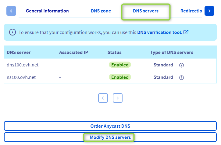 Modify DNS servers in OVH
