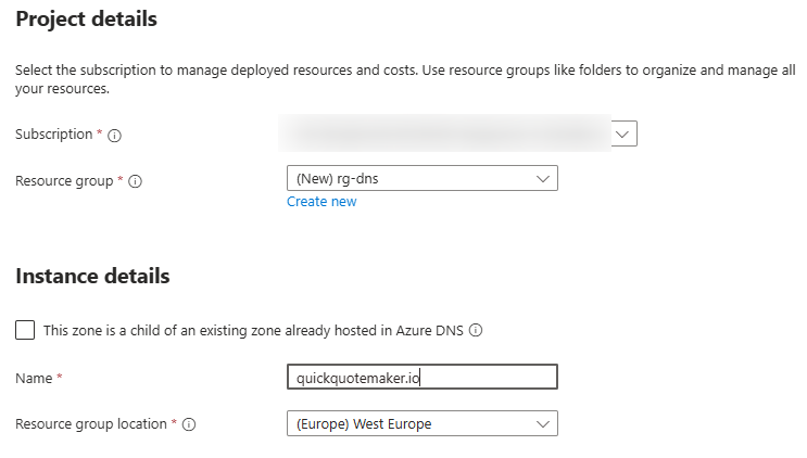 New DNS zone form
