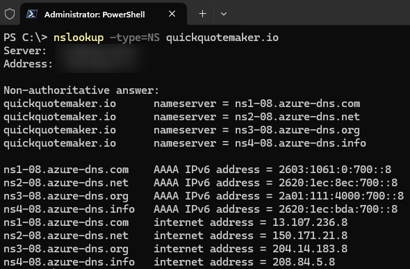 nslookup NS output
