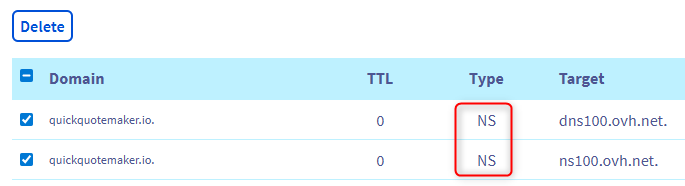Remove OVH NS entries