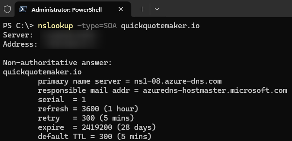 nslookup SOA output