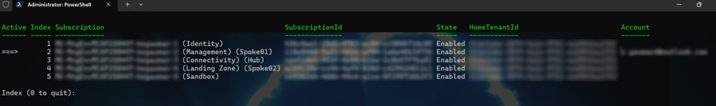 Subscription switcher script output